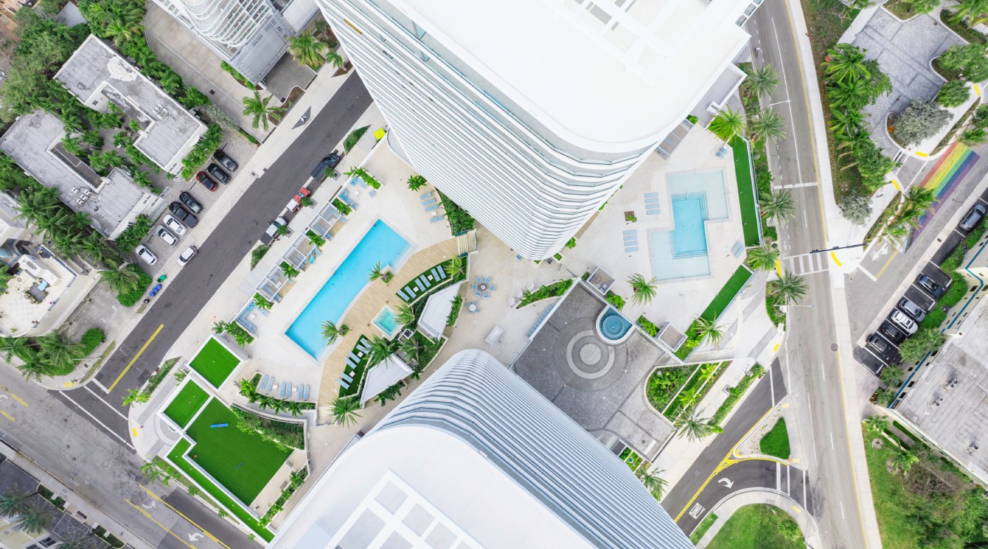 Two elevated pool terraces