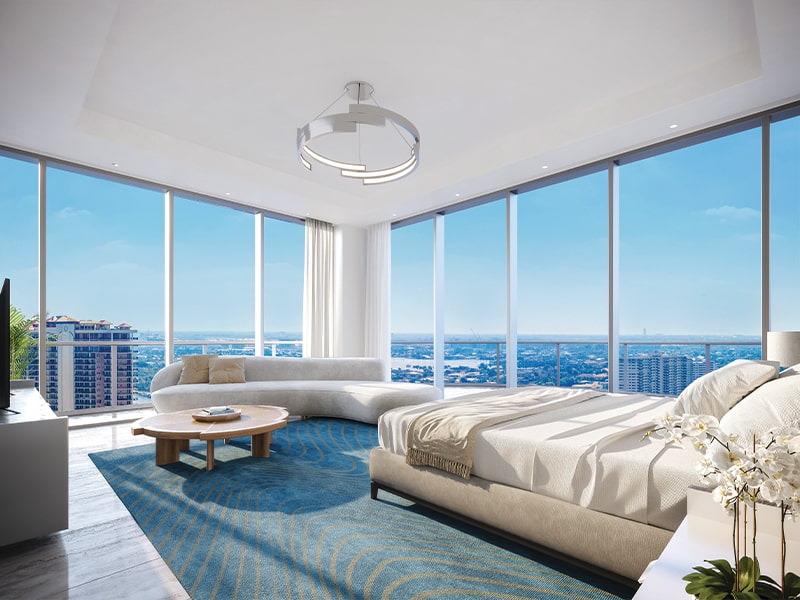 Master bedroom at Selene with views of fort lauderdale